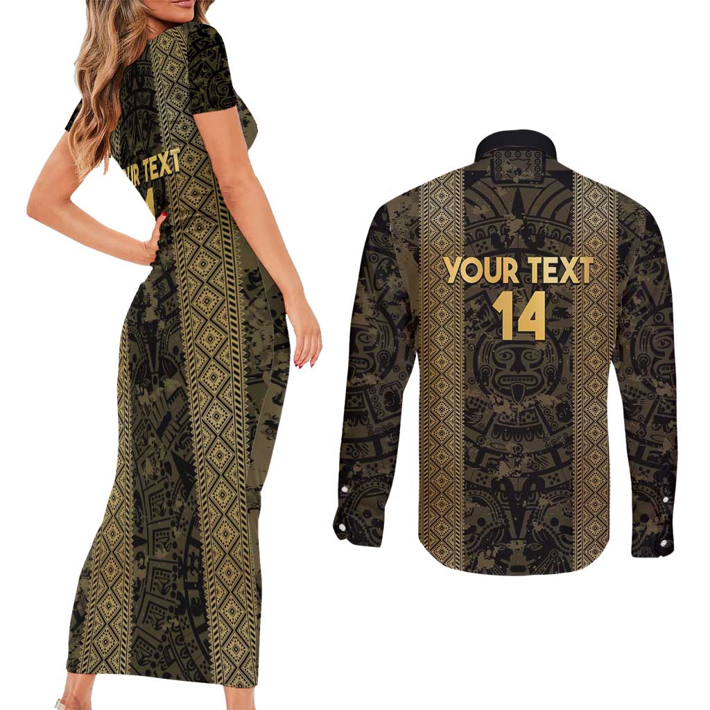 Custom Mexico Football Couples Matching Short Sleeve Bodycon Dress and Long Sleeve Button Shirt 2025 El Tri Champions Gold Color - Wonder Print Shop