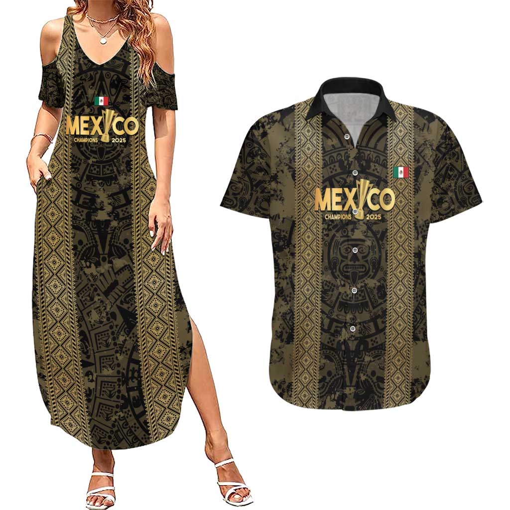 Custom Mexico Football Couples Matching Summer Maxi Dress and Hawaiian Shirt 2025 El Tri Champions Gold Color - Wonder Print Shop