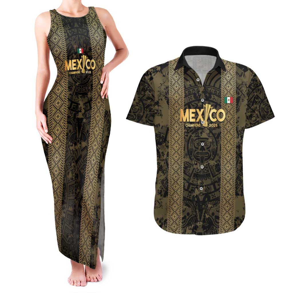 Custom Mexico Football Couples Matching Tank Maxi Dress and Hawaiian Shirt 2025 El Tri Champions Gold Color - Wonder Print Shop