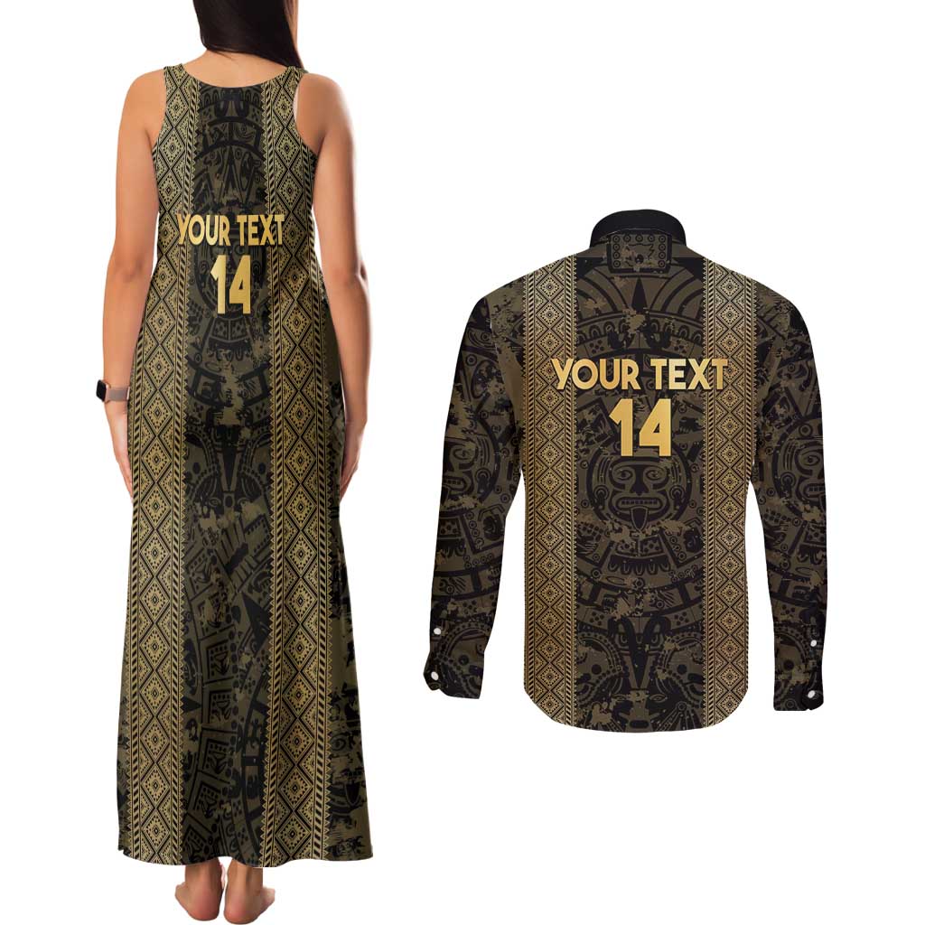 Custom Mexico Football Couples Matching Tank Maxi Dress and Long Sleeve Button Shirt 2025 El Tri Champions Gold Color - Wonder Print Shop