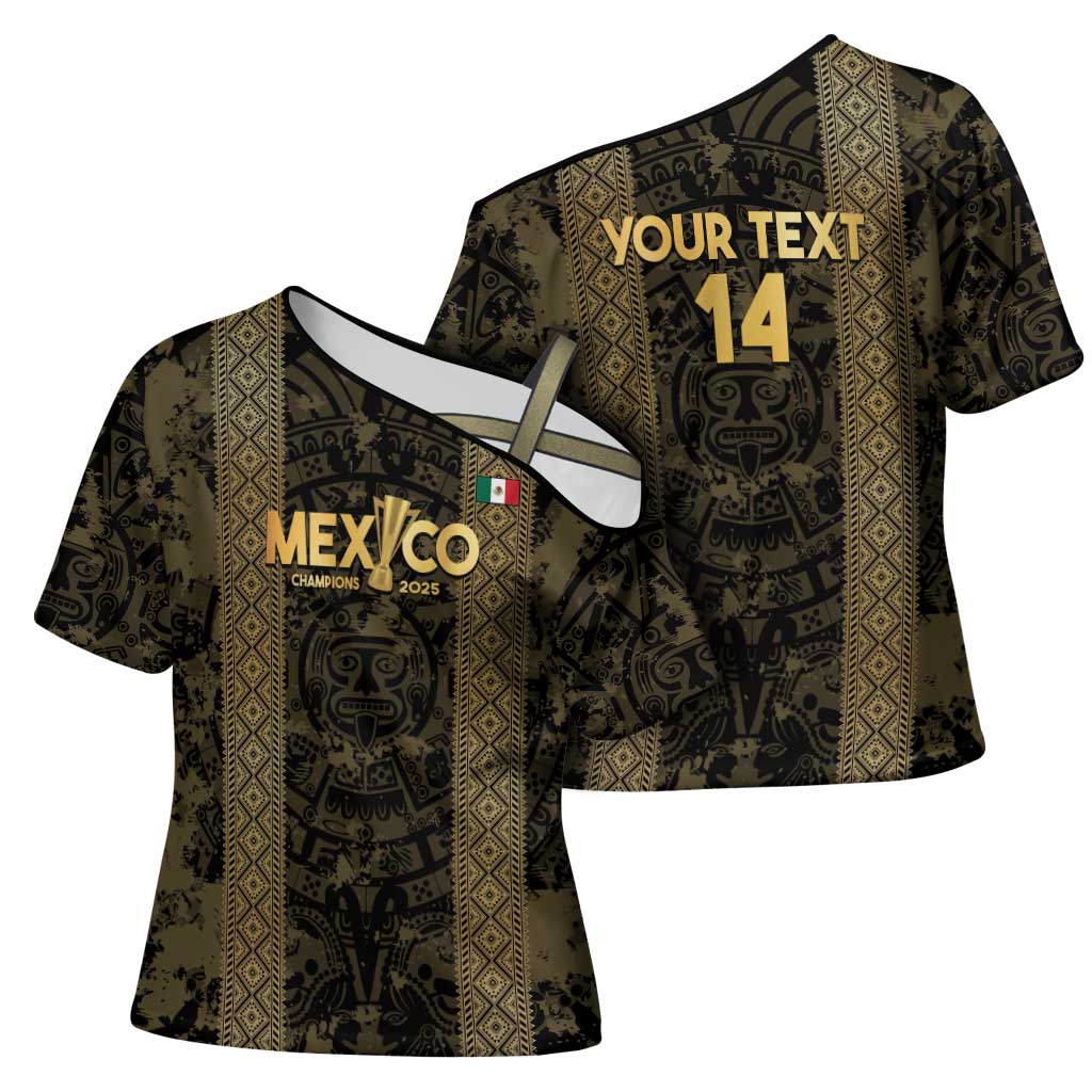 Custom Mexico Football Cross Shoulder Shirt 2025 El Tri Champions Gold Color - Wonder Print Shop