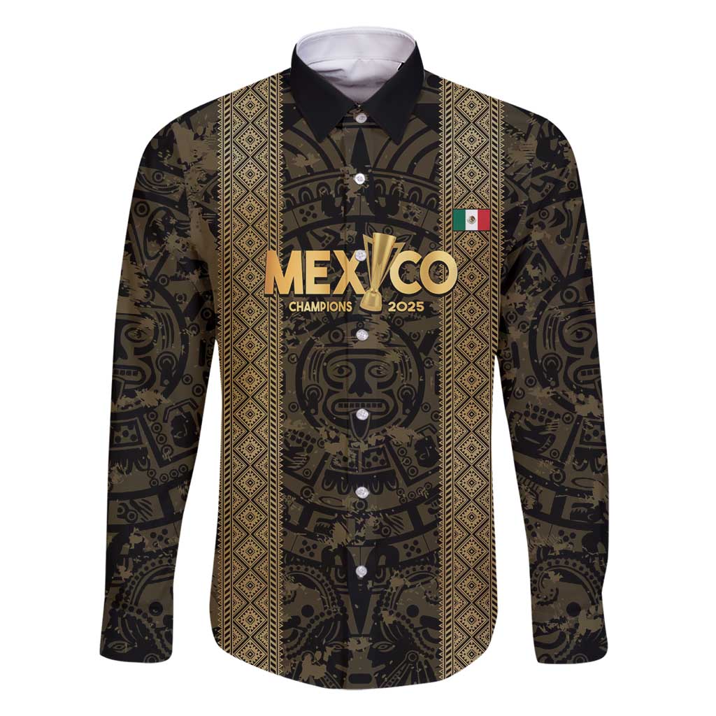 Custom Mexico Football Family Matching Long Sleeve Bodycon Dress and Hawaiian Shirt 2025 El Tri Champions Gold Color - Wonder Print Shop