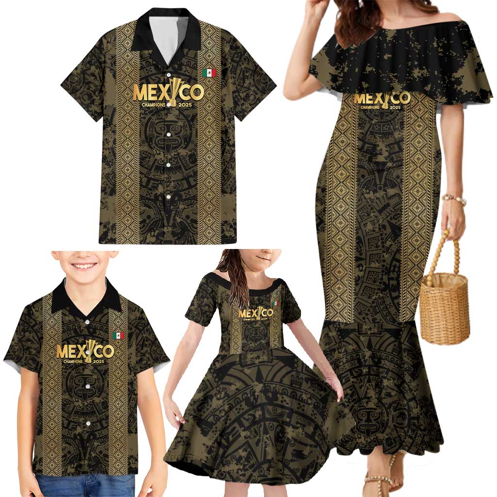 Custom Mexico Football Family Matching Mermaid Dress and Hawaiian Shirt 2025 El Tri Champions Gold Color - Wonder Print Shop