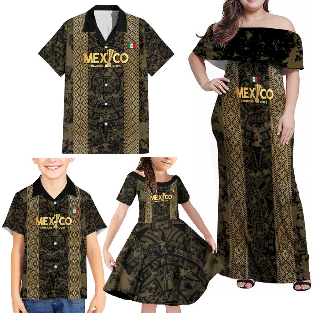 Custom Mexico Football Family Matching Off Shoulder Maxi Dress and Hawaiian Shirt 2025 El Tri Champions Gold Color - Wonder Print Shop