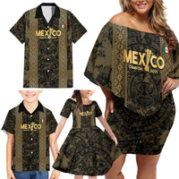 Custom Mexico Football Family Matching Off Shoulder Short Dress and Hawaiian Shirt 2025 El Tri Champions Gold Color - Wonder Print Shop