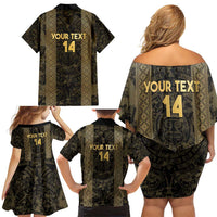 Custom Mexico Football Family Matching Off Shoulder Short Dress and Hawaiian Shirt 2025 El Tri Champions Gold Color - Wonder Print Shop