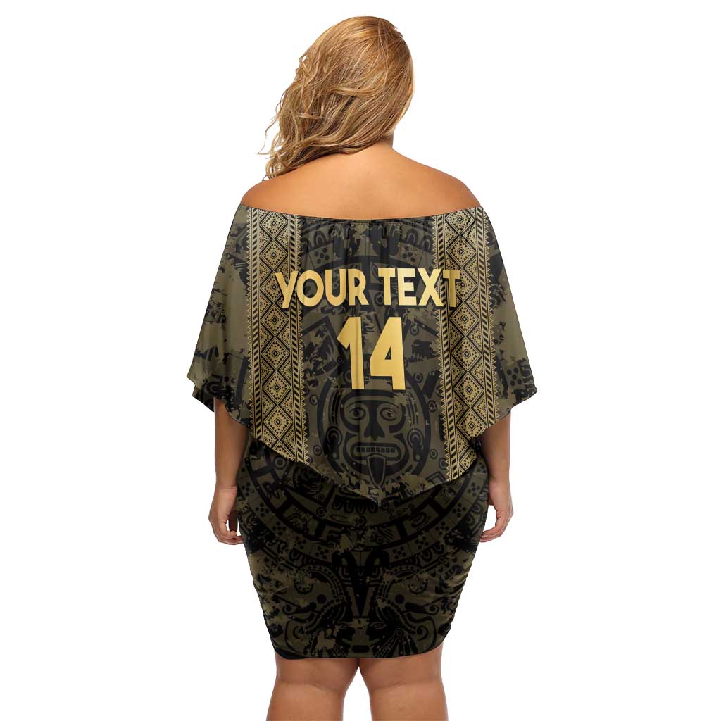 Custom Mexico Football Family Matching Off Shoulder Short Dress and Hawaiian Shirt 2025 El Tri Champions Gold Color - Wonder Print Shop