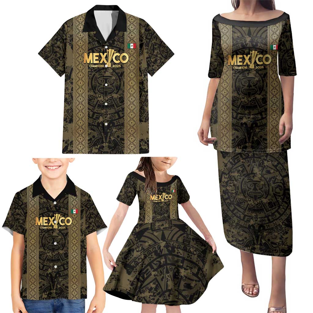 Custom Mexico Football Family Matching Puletasi and Hawaiian Shirt 2025 El Tri Champions Gold Color - Wonder Print Shop