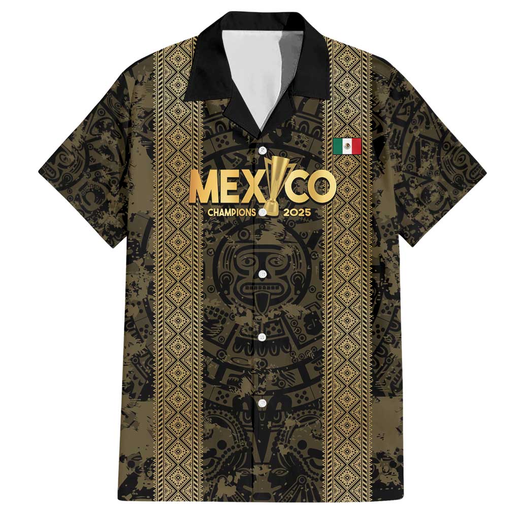 Custom Mexico Football Family Matching Short Sleeve Bodycon Dress and Hawaiian Shirt 2025 El Tri Champions Gold Color - Wonder Print Shop