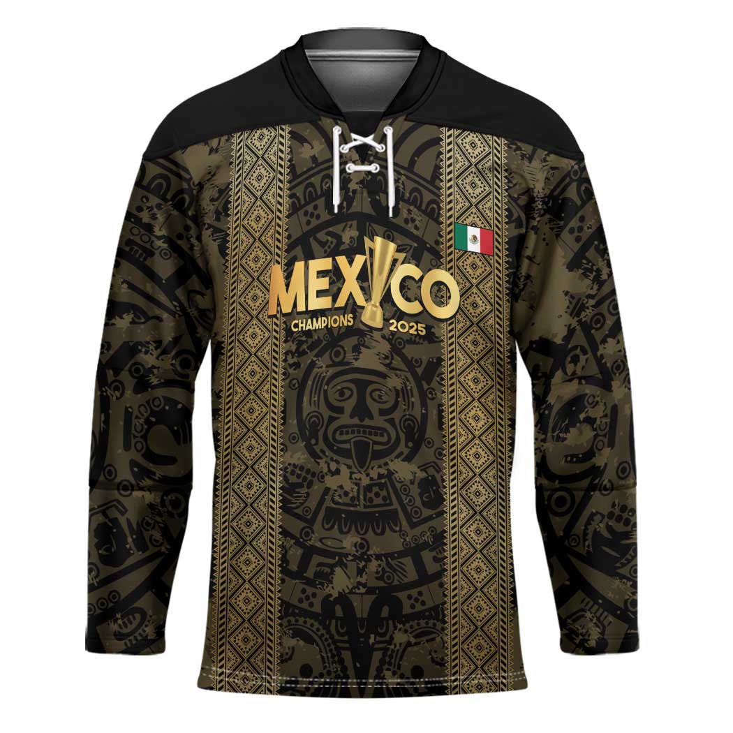 Custom Mexico Football Hockey Jersey 2025 El Tri Champions Gold Color - Wonder Print Shop