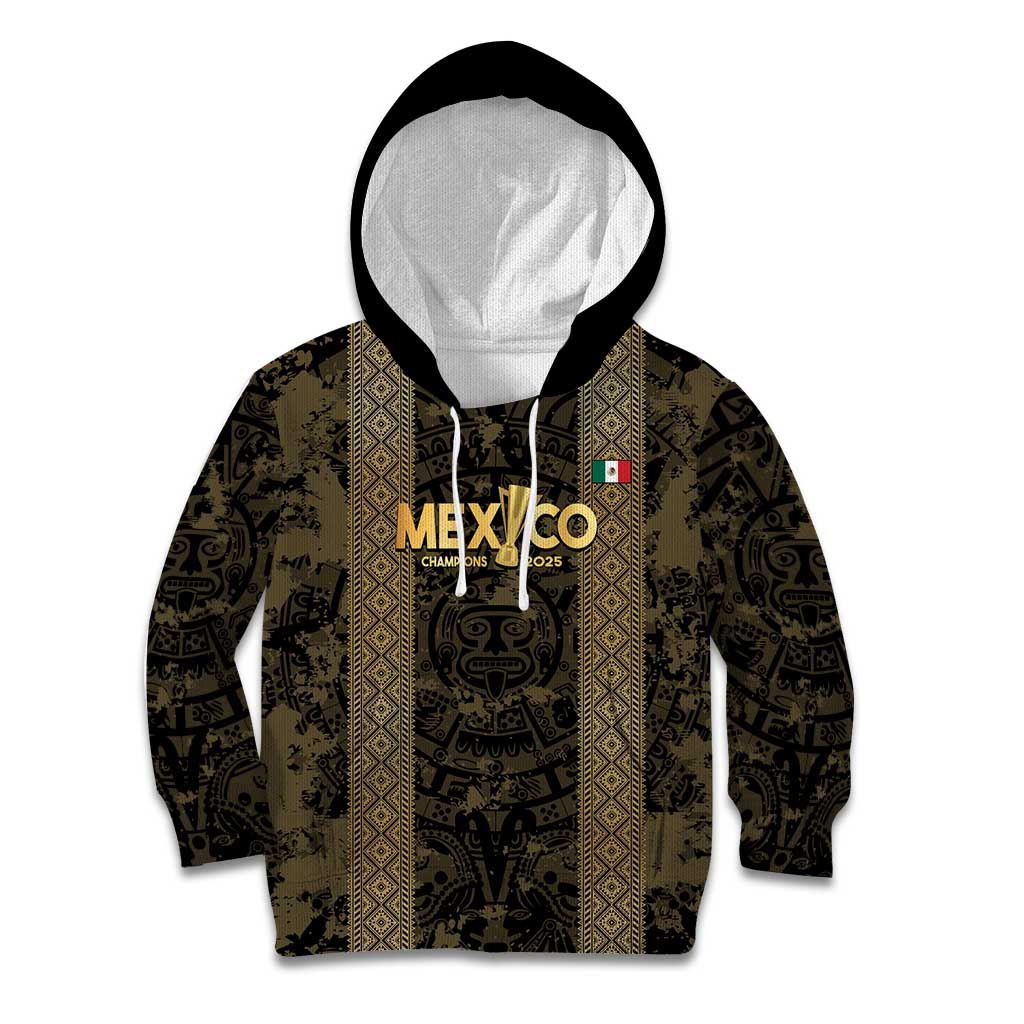 Custom Mexico Football Kid Hoodie 2025 El Tri Champions Gold Color - Wonder Print Shop