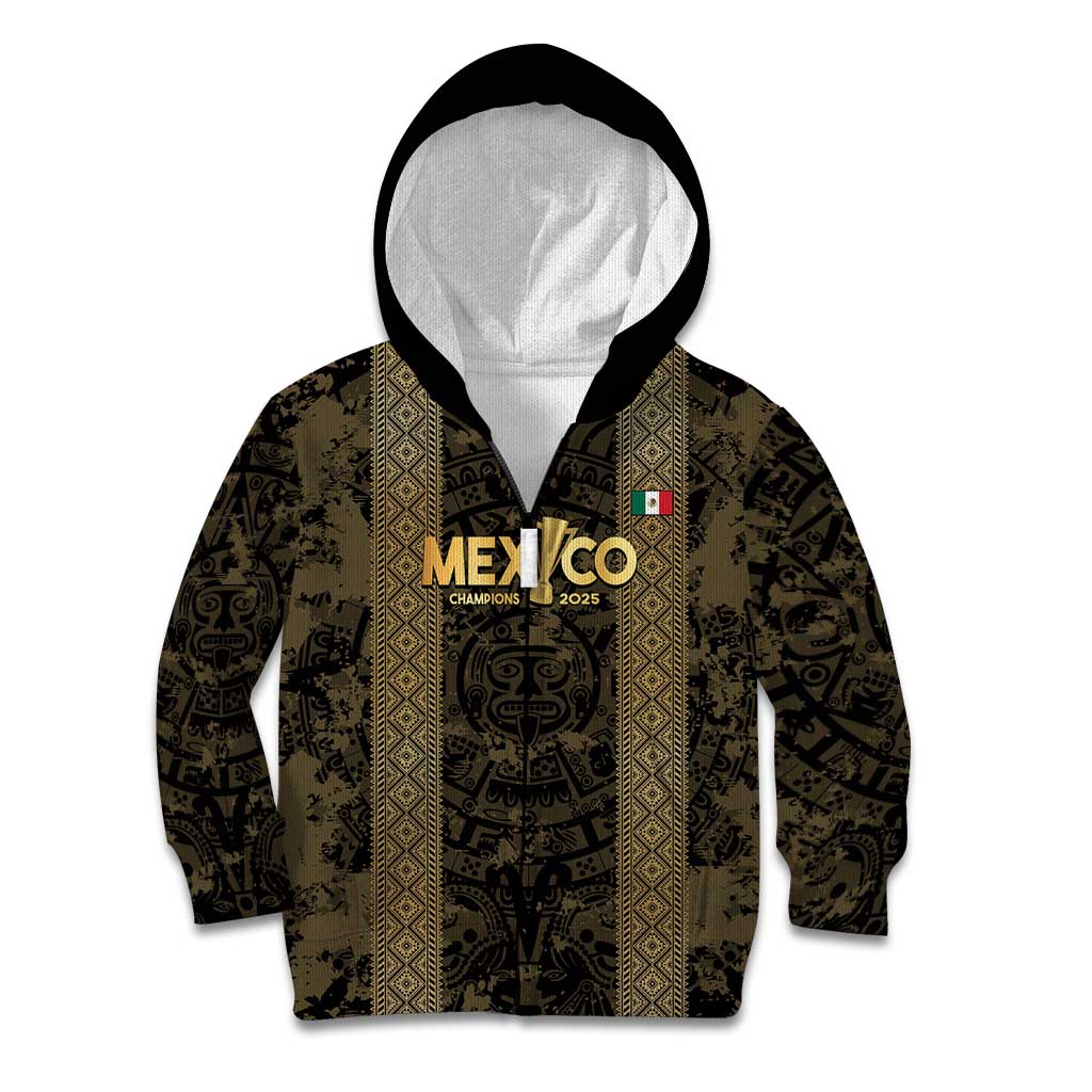 Custom Mexico Football Kid Hoodie 2025 El Tri Champions Gold Color - Wonder Print Shop