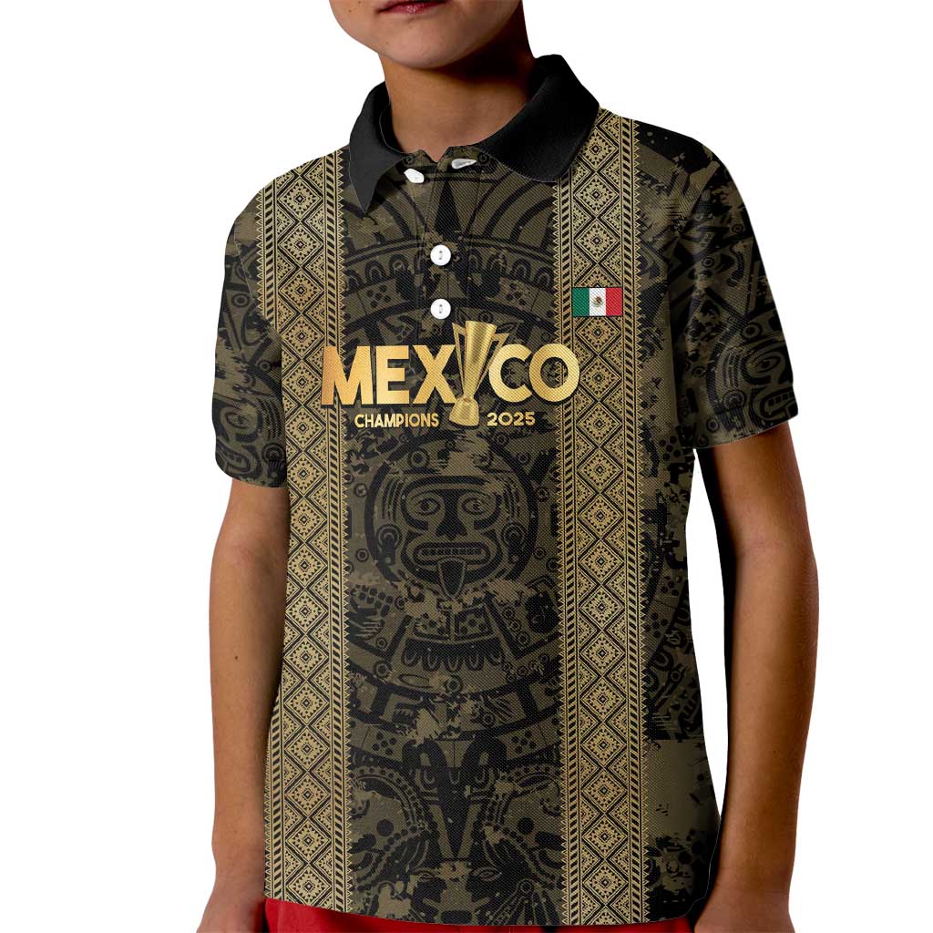 Custom Mexico Football Kid Polo Shirt 2025 El Tri Champions Gold Color - Wonder Print Shop