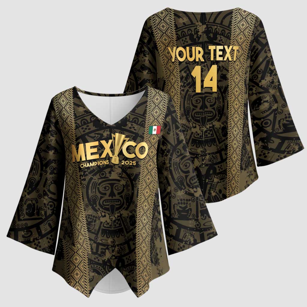 Custom Mexico Football Kimono Sleeve Blouse 2025 El Tri Champions Gold Color - Wonder Print Shop