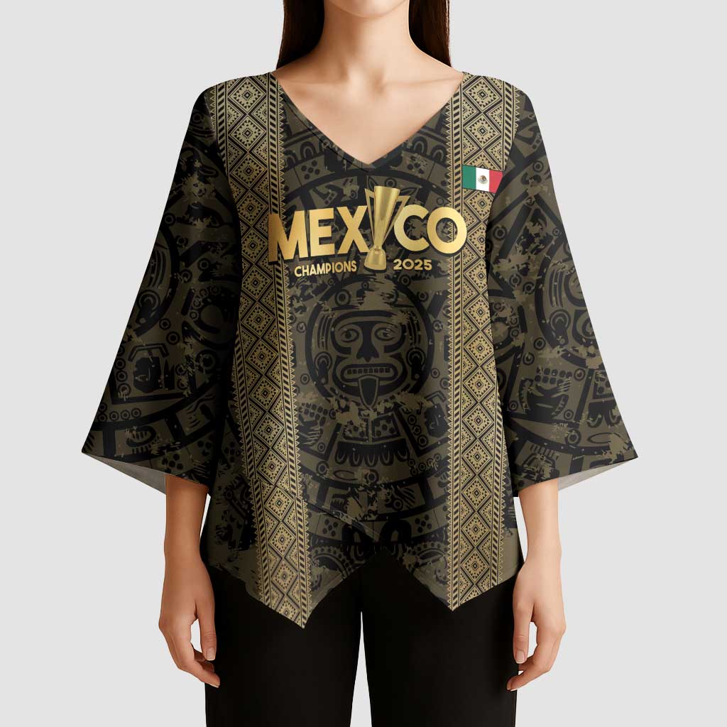 Custom Mexico Football Kimono Sleeve Blouse 2025 El Tri Champions Gold Color - Wonder Print Shop