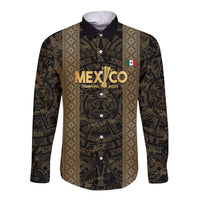 Custom Mexico Football Long Sleeve Button Shirt 2025 El Tri Champions Gold Color - Wonder Print Shop