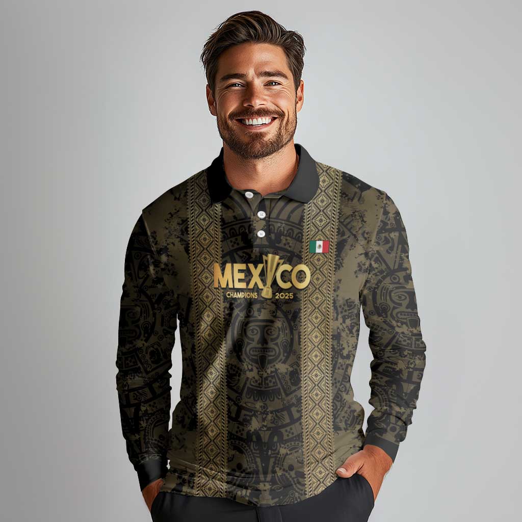 Custom Mexico Football Long Sleeve Polo Shirt 2025 El Tri Champions Gold Color - Wonder Print Shop