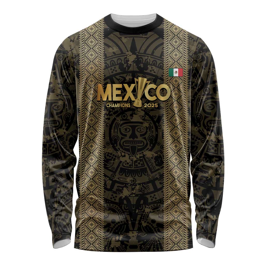 Custom Mexico Football Long Sleeve Shirt 2025 El Tri Champions Gold Color - Wonder Print Shop