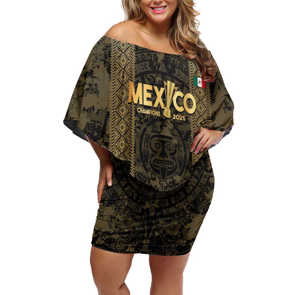 Custom Mexico Football Off Shoulder Short Dress 2025 El Tri Champions Gold Color - Wonder Print Shop