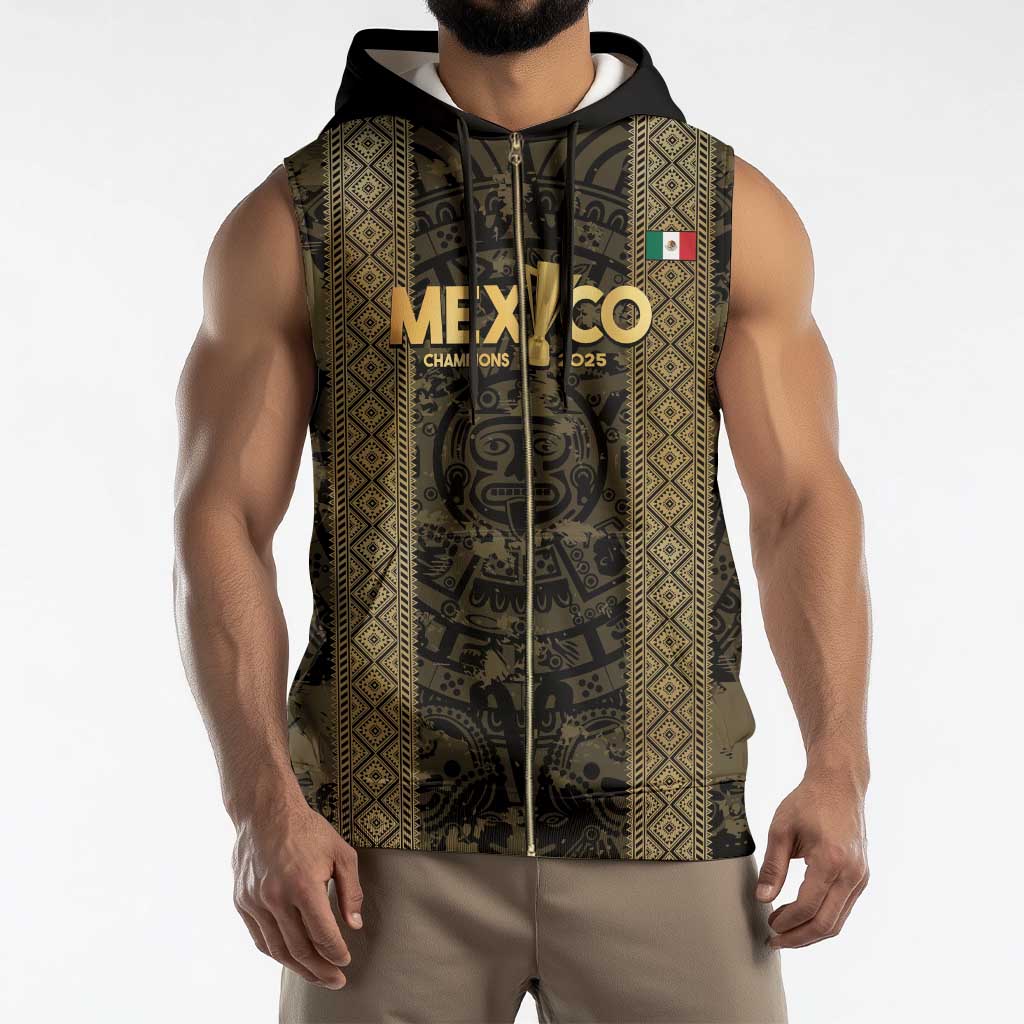 Custom Mexico Football Sleeveless Zip Hoodie 2025 El Tri Champions Gold Color - Wonder Print Shop