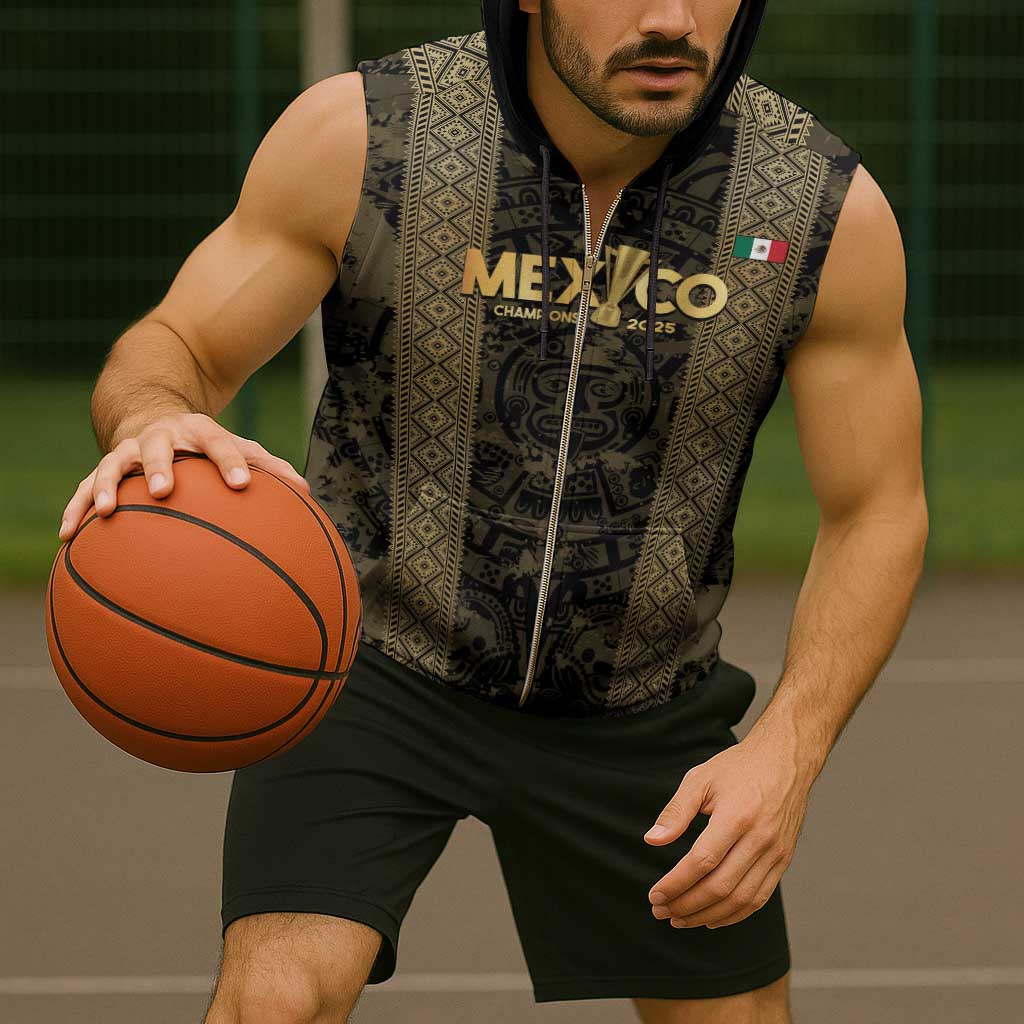 Custom Mexico Football Sleeveless Zip Hoodie 2025 El Tri Champions Gold Color - Wonder Print Shop