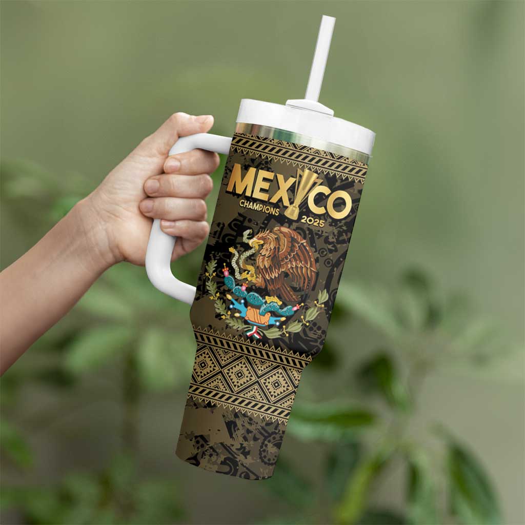 Custom Mexico Football Tumbler With Handle 2025 El Tri Champions Gold Color - Wonder Print Shop