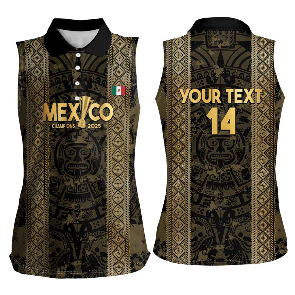 Custom Mexico Football Women Sleeveless Polo Shirt 2025 El Tri Champions Gold Color - Wonder Print Shop