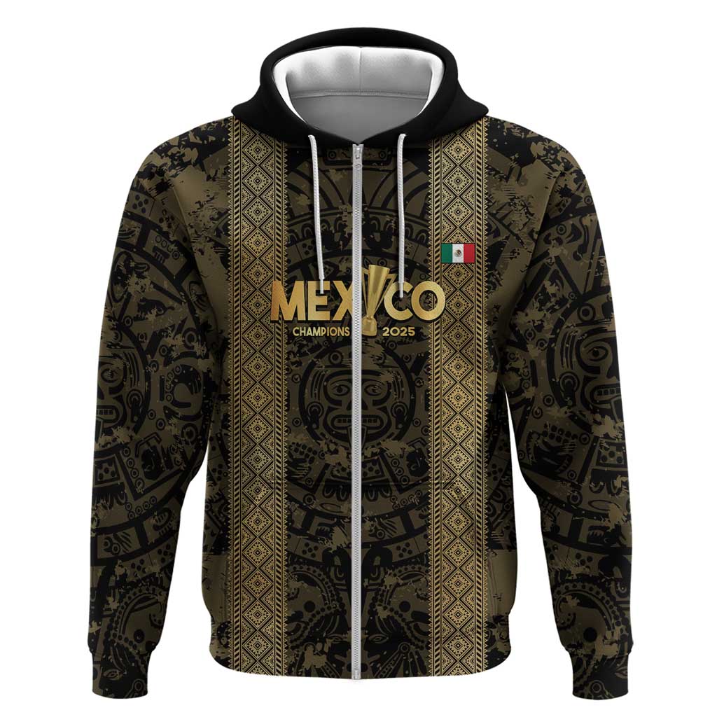 Custom Mexico Football Zip Hoodie 2025 El Tri Champions Gold Color - Wonder Print Shop