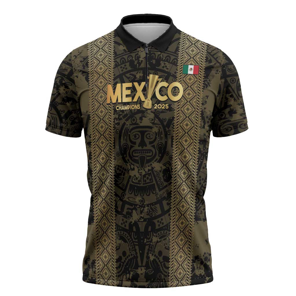 Custom Mexico Football Zipper Polo Shirt 2025 El Tri Champions Gold Color - Wonder Print Shop