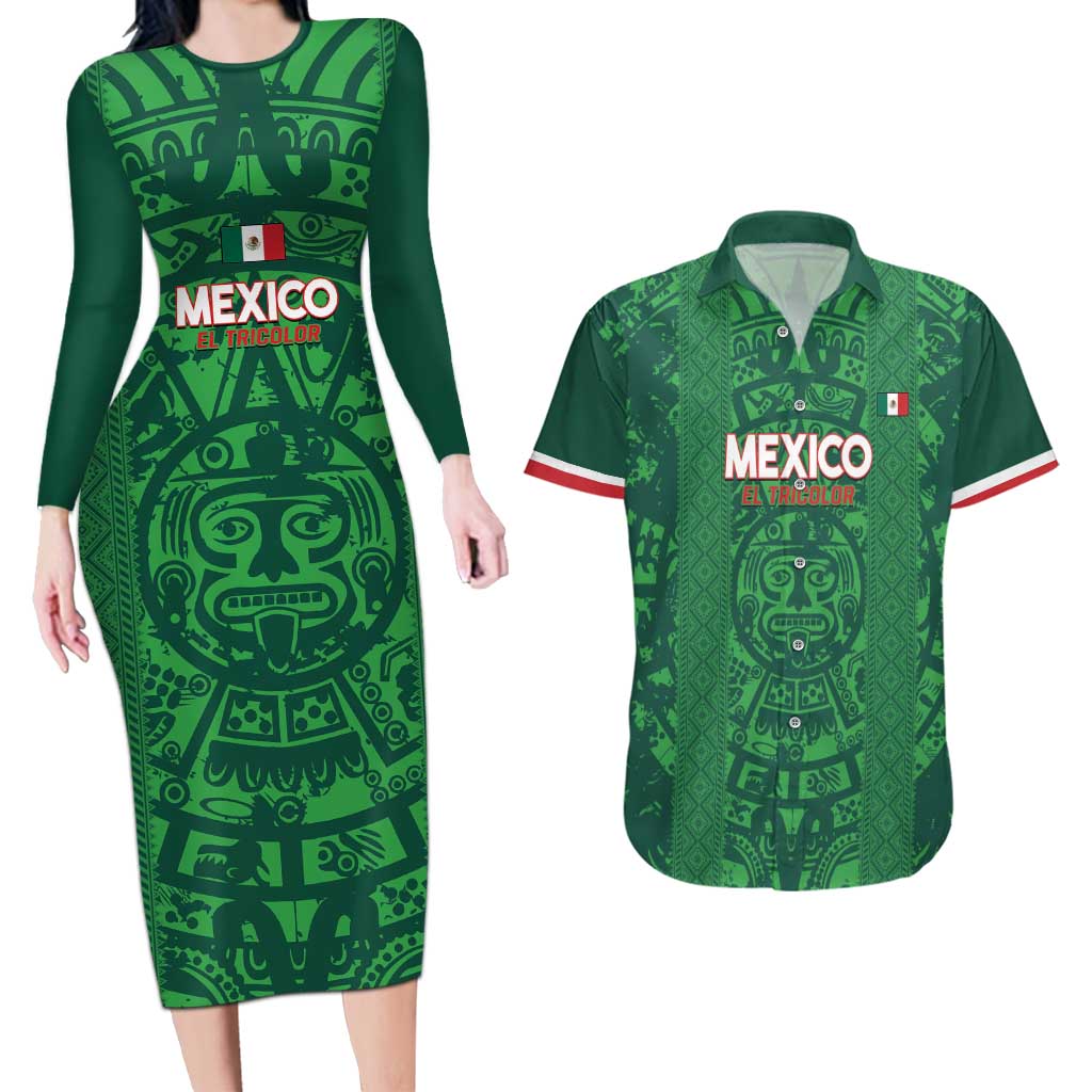 Custom Mexico Football Couples Matching Long Sleeve Bodycon Dress and Hawaiian Shirt 2025 El Tri Champions Green Color - Wonder Print Shop