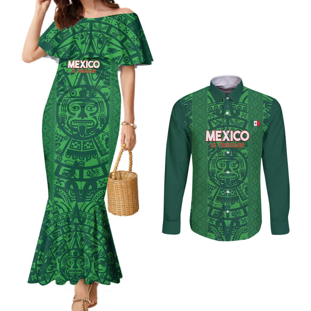 Custom Mexico Football Couples Matching Mermaid Dress and Long Sleeve Button Shirt 2025 El Tri Champions Green Color - Wonder Print Shop