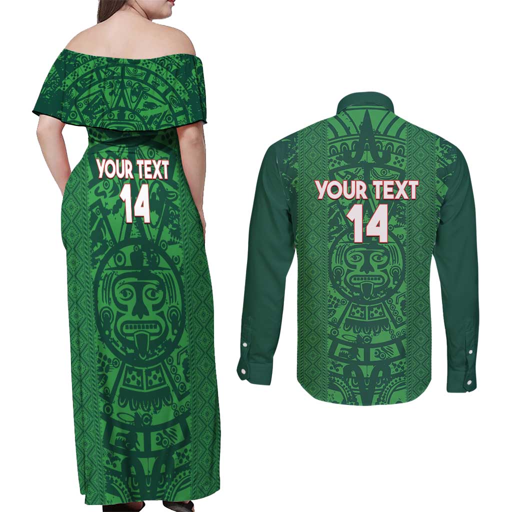 Custom Mexico Football Couples Matching Off Shoulder Maxi Dress and Long Sleeve Button Shirt 2025 El Tri Champions Green Color - Wonder Print Shop