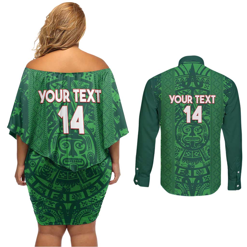 Custom Mexico Football Couples Matching Off Shoulder Short Dress and Long Sleeve Button Shirt 2025 El Tri Champions Green Color - Wonder Print Shop