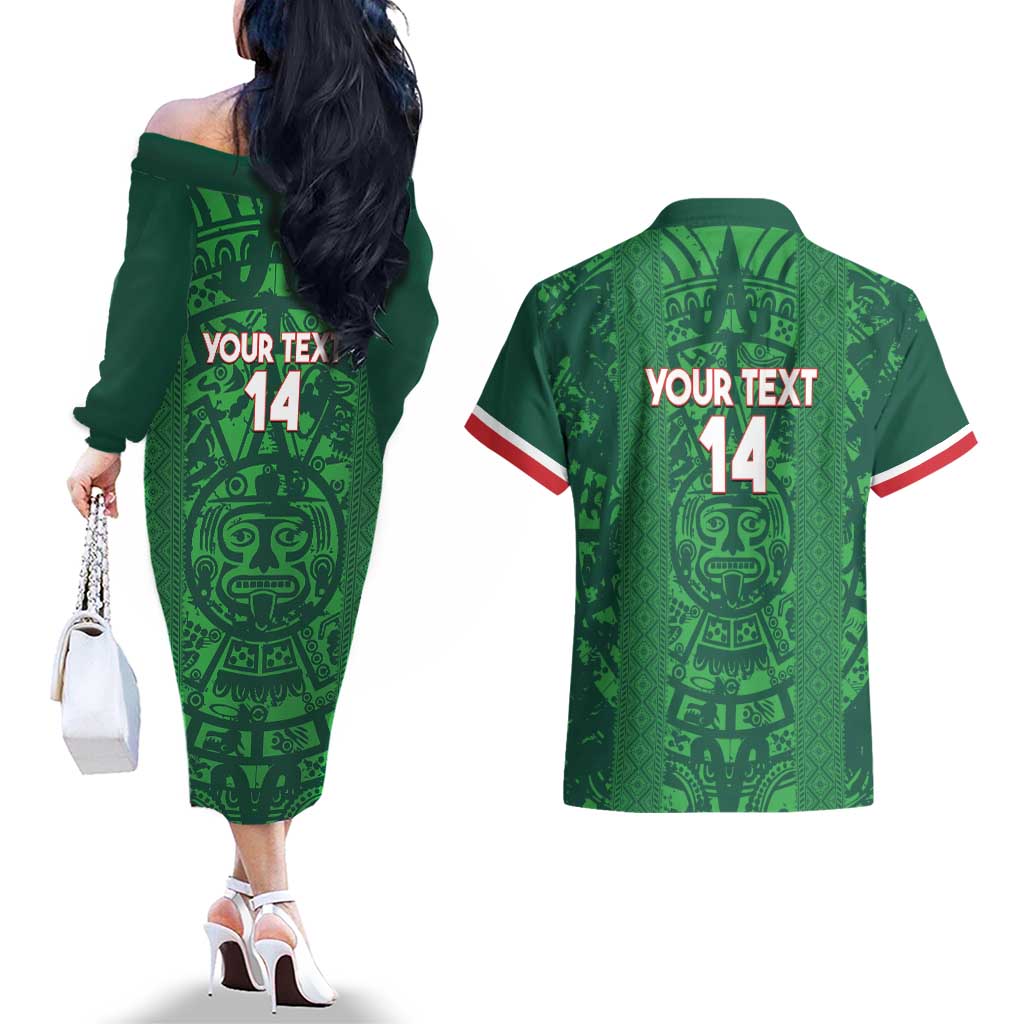 Custom Mexico Football Couples Matching Off The Shoulder Long Sleeve Dress and Hawaiian Shirt 2025 El Tri Champions Green Color - Wonder Print Shop
