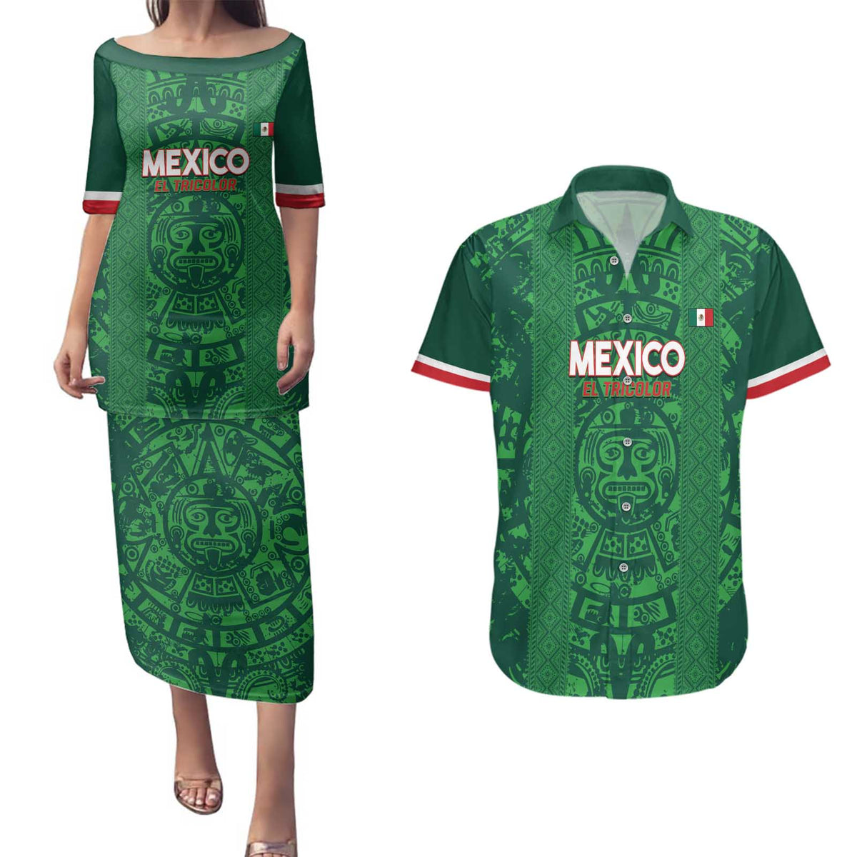 Custom Mexico Football Couples Matching Puletasi and Hawaiian Shirt 2025 El Tri Champions Green Color - Wonder Print Shop