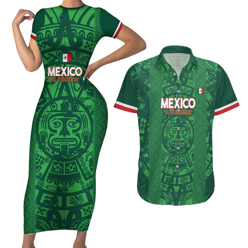 Custom Mexico Football Couples Matching Short Sleeve Bodycon Dress and Hawaiian Shirt 2025 El Tri Champions Green Color - Wonder Print Shop