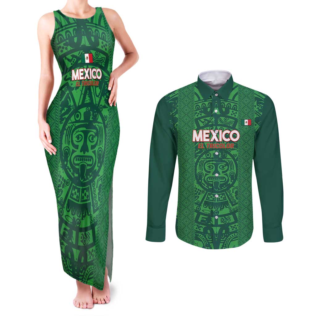 Custom Mexico Football Couples Matching Tank Maxi Dress and Long Sleeve Button Shirt 2025 El Tri Champions Green Color - Wonder Print Shop