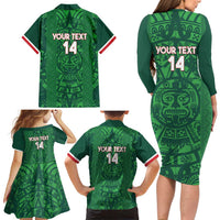 Custom Mexico Football Family Matching Long Sleeve Bodycon Dress and Hawaiian Shirt 2025 El Tri Champions Green Color - Wonder Print Shop