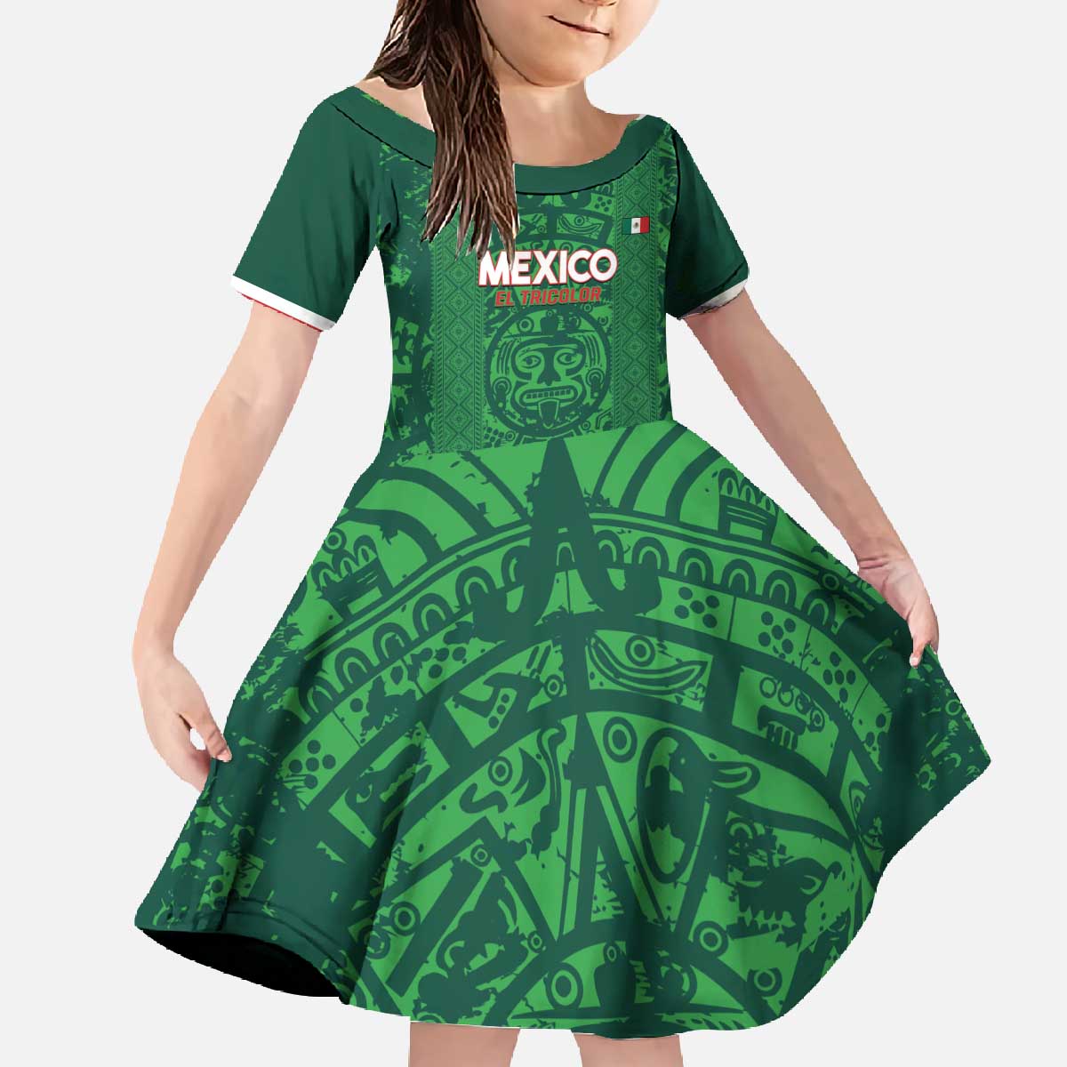 Custom Mexico Football Family Matching Off The Shoulder Long Sleeve Dress and Hawaiian Shirt 2025 El Tri Champions Green Color - Wonder Print Shop