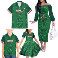 Custom Mexico Football Family Matching Off The Shoulder Long Sleeve Dress and Hawaiian Shirt 2025 El Tri Champions Green Color - Wonder Print Shop
