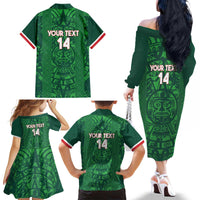 Custom Mexico Football Family Matching Off The Shoulder Long Sleeve Dress and Hawaiian Shirt 2025 El Tri Champions Green Color - Wonder Print Shop