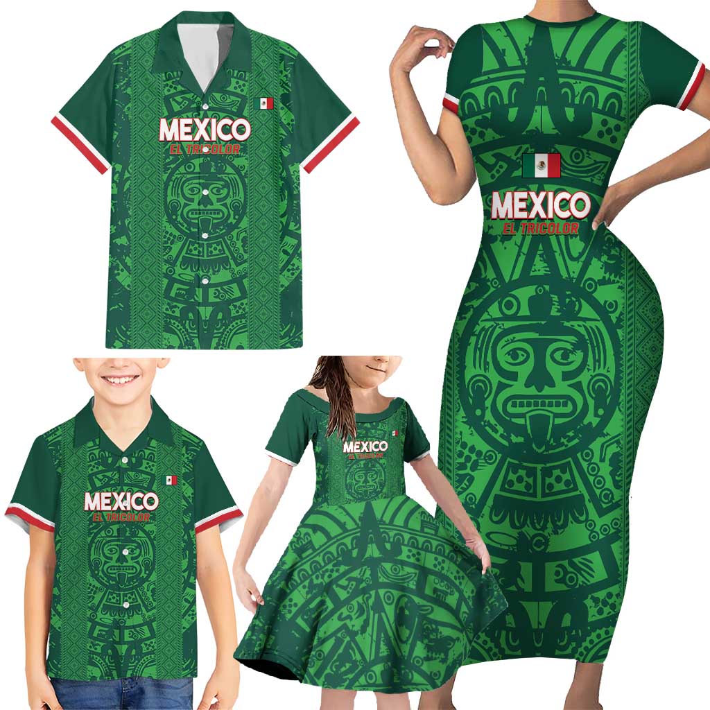 Custom Mexico Football Family Matching Short Sleeve Bodycon Dress and Hawaiian Shirt 2025 El Tri Champions Green Color - Wonder Print Shop