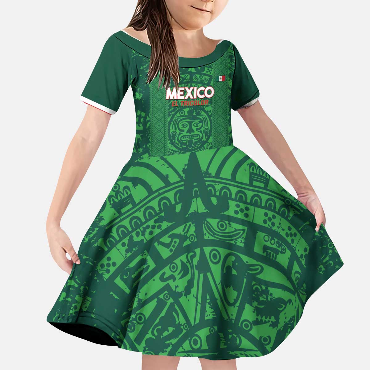Custom Mexico Football Kid Short Sleeve Dress 2025 El Tri Champions Green Color - Wonder Print Shop
