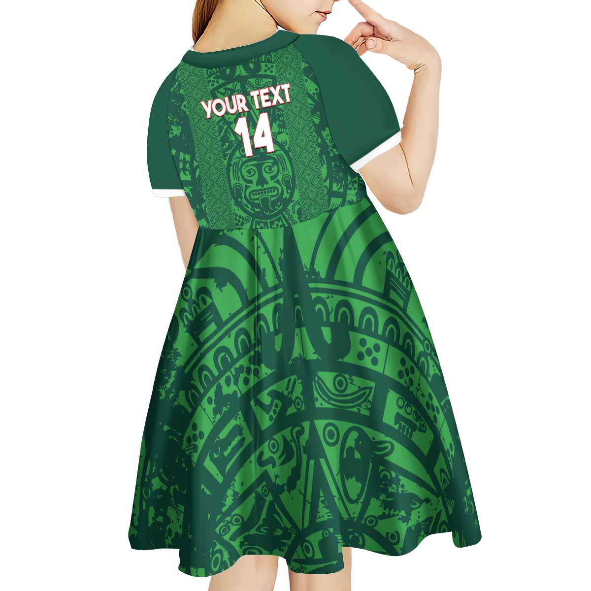 Custom Mexico Football Kid Short Sleeve Dress 2025 El Tri Champions Green Color - Wonder Print Shop
