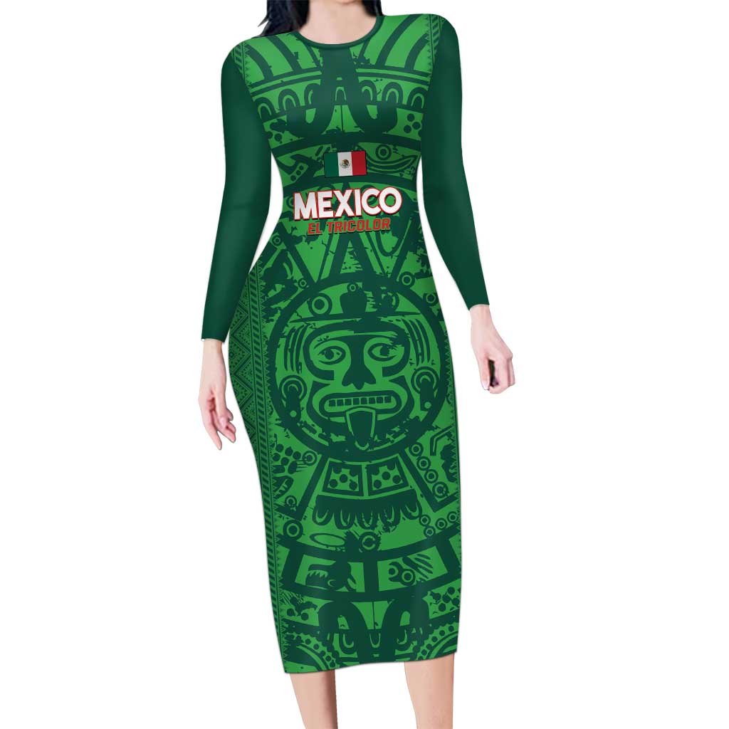Custom Mexico Football Long Sleeve Bodycon Dress 2025 El Tri Champions Green Color - Wonder Print Shop