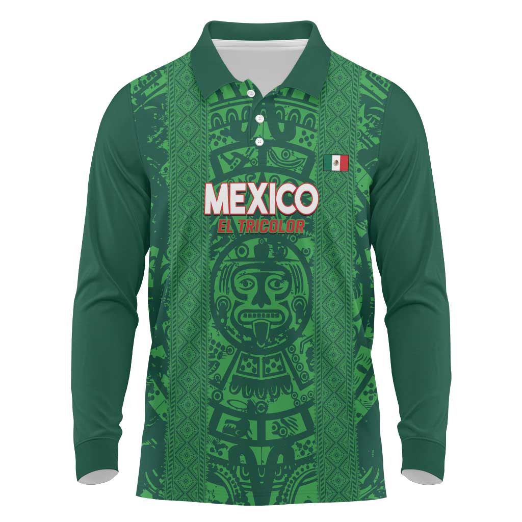 Custom Mexico Football Long Sleeve Polo Shirt 2025 El Tri Champions Green Color - Wonder Print Shop