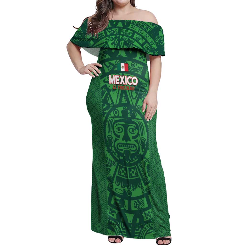 Custom Mexico Football Off Shoulder Maxi Dress 2025 El Tri Champions Green Color - Wonder Print Shop