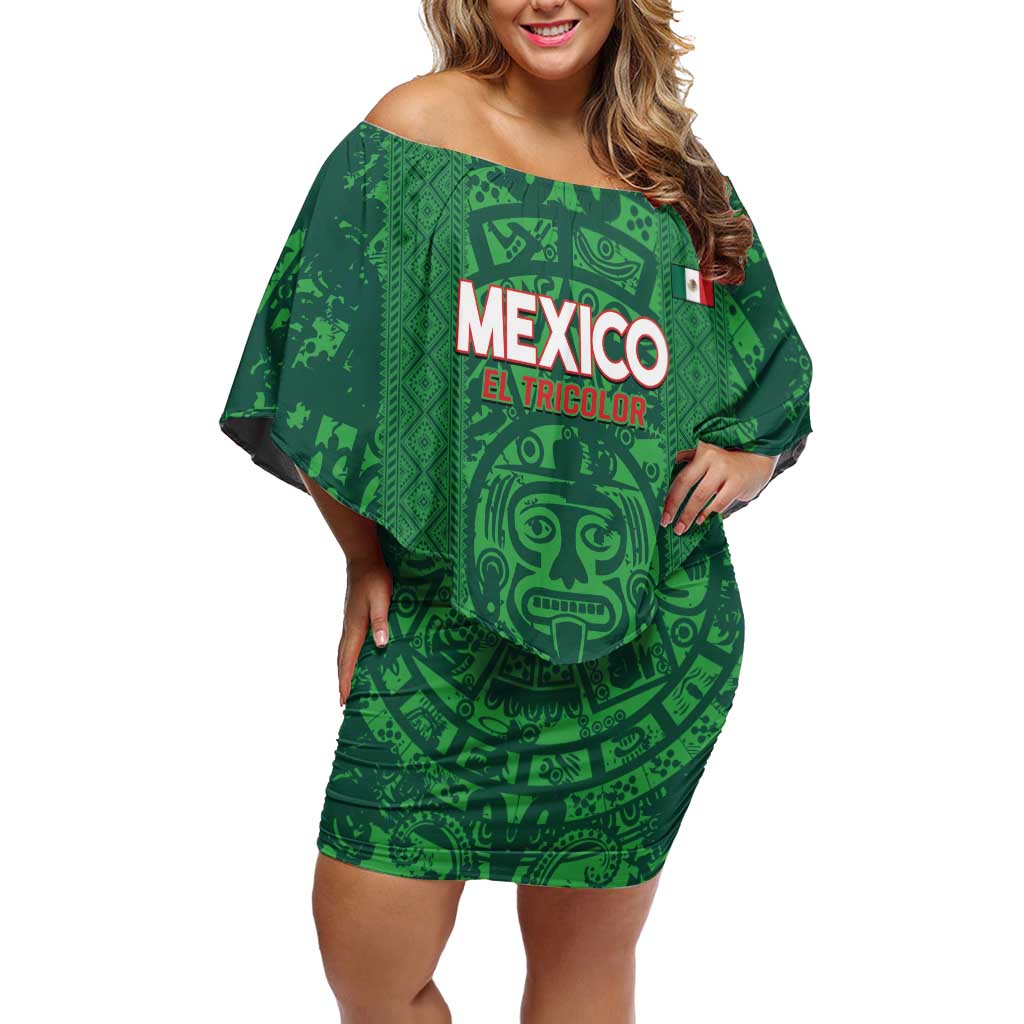 Custom Mexico Football Off Shoulder Short Dress 2025 El Tri Champions Green Color - Wonder Print Shop