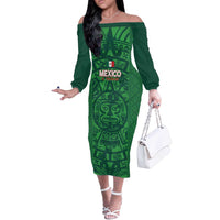 Custom Mexico Football Off The Shoulder Long Sleeve Dress 2025 El Tri Champions Green Color - Wonder Print Shop