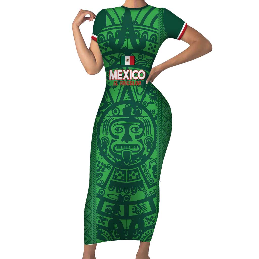 Custom Mexico Football Short Sleeve Bodycon Dress 2025 El Tri Champions Green Color - Wonder Print Shop